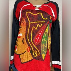 Majestic Chicago Blackhawks Women’s Long Sleeve T-shirt with Lace Up Design